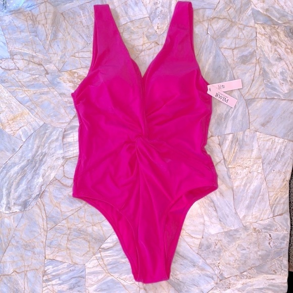 New VICTORIA'S SECRET SWIM Twist Plunge One-Piece Swimsuit Pink Large - Picture 1 of 13